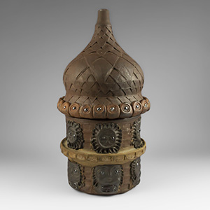 Dybdahl covered jar shaped like a minaret