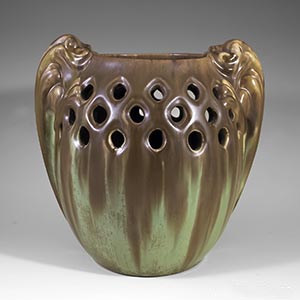 michael andersen vase,jugenstil period, early 1900's green base with a brown running glaze