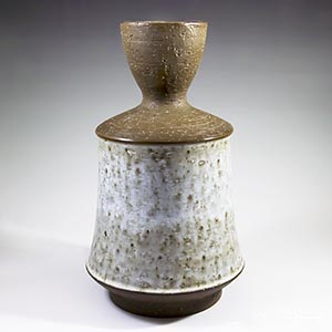 michael andersen tall vase pinched neck two-tone brown unglazed and white glazed 6302