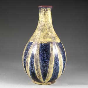 michael andersen & son blue and mustard persia-glaze vase number 5707