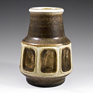 Michael Andersen & Son, 8-sided vase in brown and light tan, production number 6188