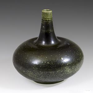 Small green-brown glossy glaze vase by Thure Holm for Hoganas