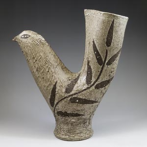 Stoneware vase shaped like a bird, signed Jutter on the bottom
