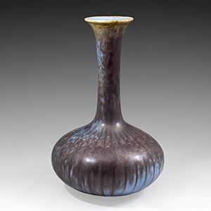 Gunnar Nylund for Rorstrand, tall-necked vase in blue/brown haresfur glaze, marked AKC