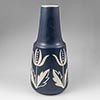 Blue Soholm vase with white flowers in reliefe designed by Rigmor Nielsen